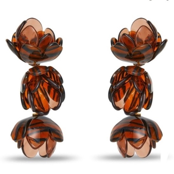 Lele Sadoughi Tigers Eye Rose Petal Triple Drop Clip On Earrings New with Tags. - Picture 9 of 9